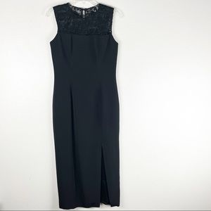 PAT ARGENTI Evening Wear Classic Black Velvet Lace Top Detail Front Split Dress